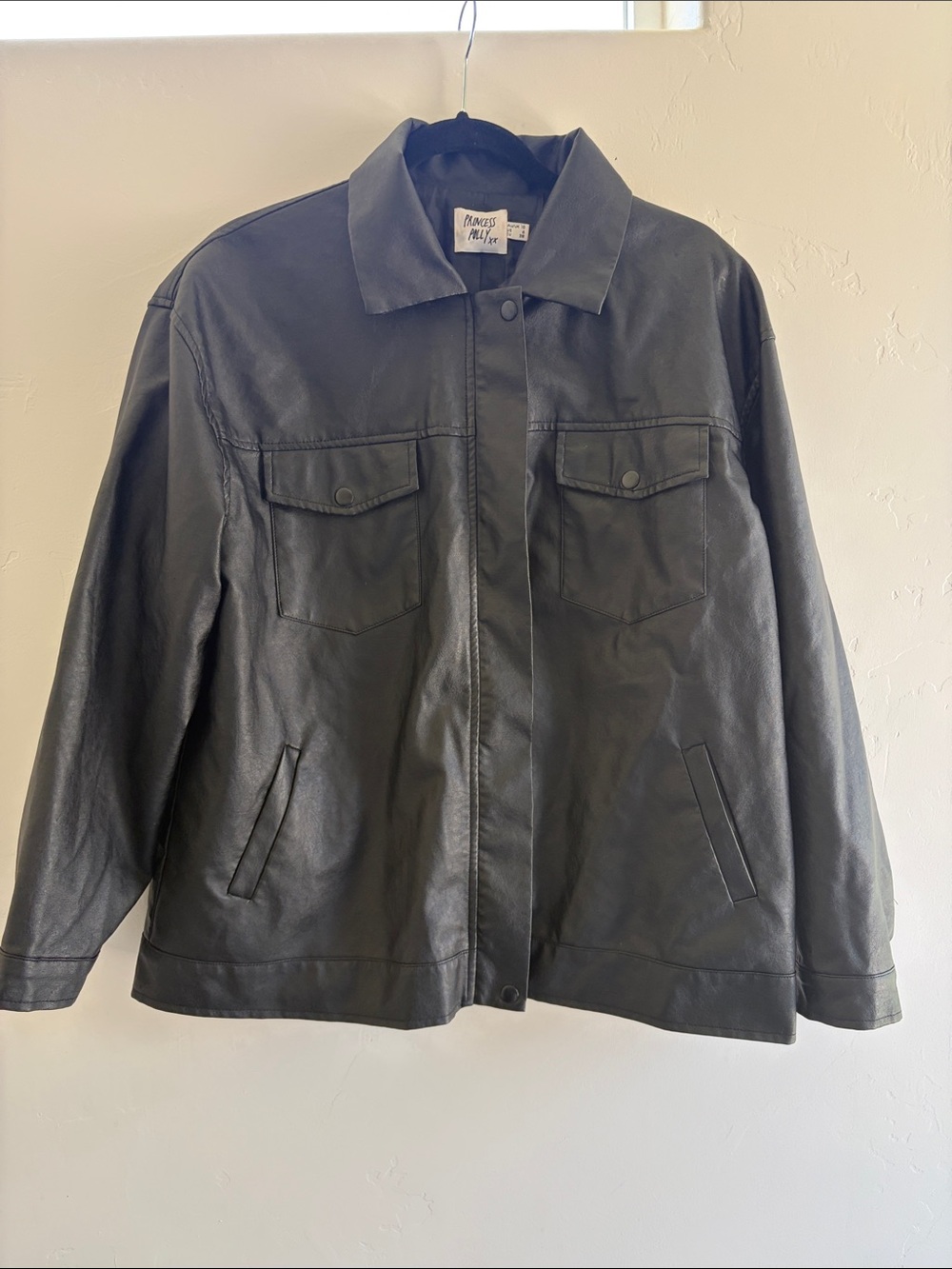 Princess Polly Black Faux Leather Bomber Jacket